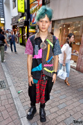 Japanese Guy w/ Blue-Green Hair, Cigarette Box Earring & Drop Crotch Pants