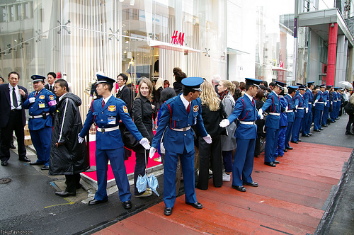 Japanese security guards at H&M Harajuku