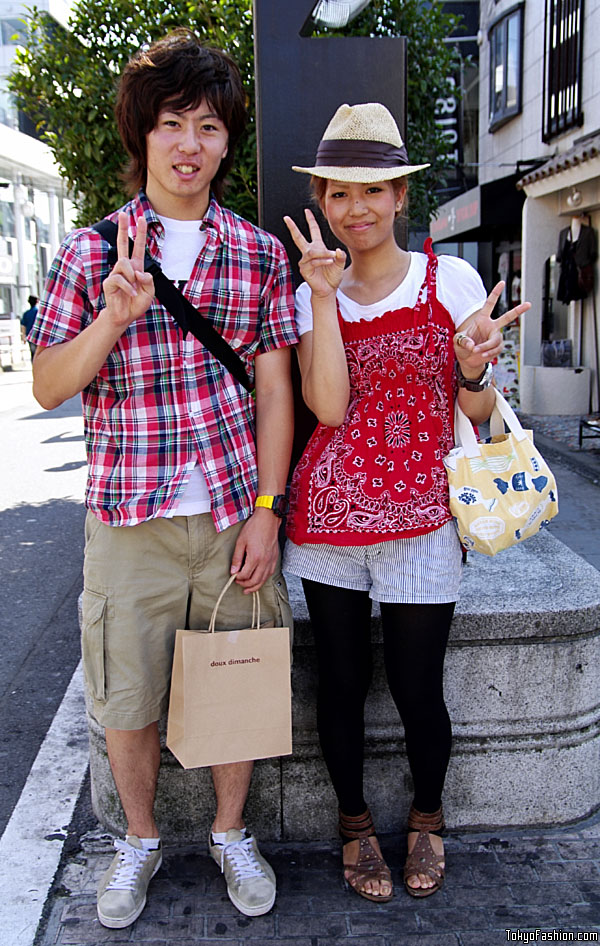 Striped Shorts, Plaid Shirt in Harajuku