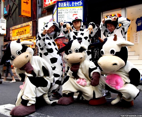 Japanese Guys in Cow Costumes