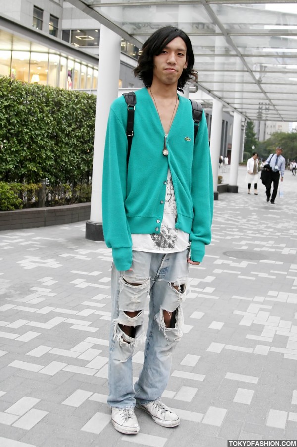 Torn Jeans & Lacoste Sweater in Shinjuku