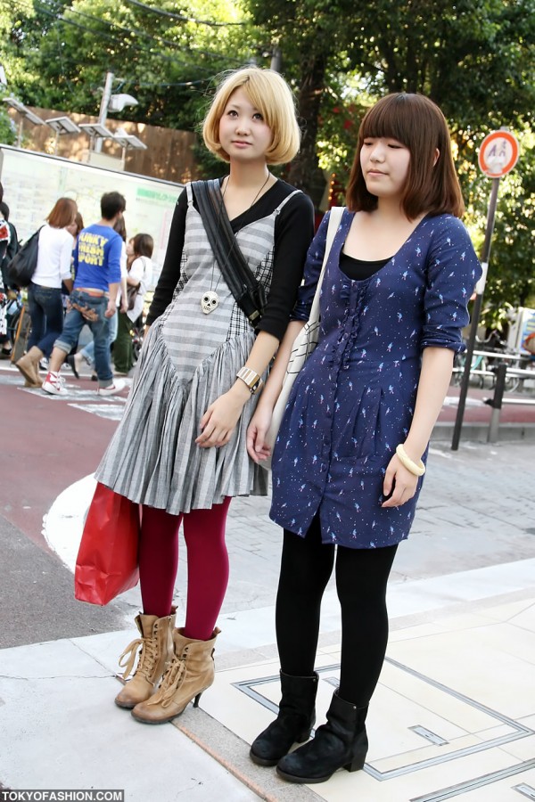 Cute Skull Necklace & Red Leggings in Harajuku