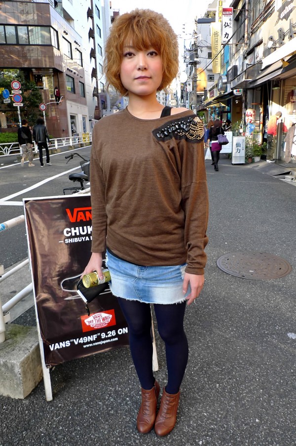 Furry Hat and Denim Skirt at Ebonye in Shibuya