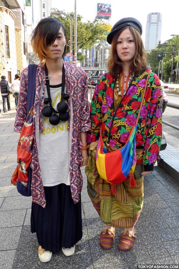 Colorful Shibuya Girl & Guy, Both in Skirts