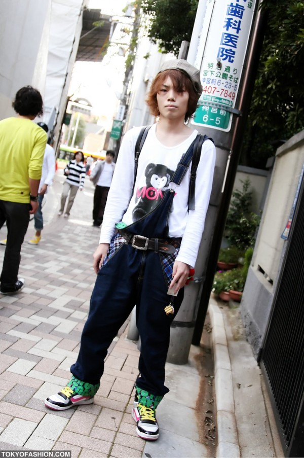 Baggy Belted Overalls & Vans in Harajuku