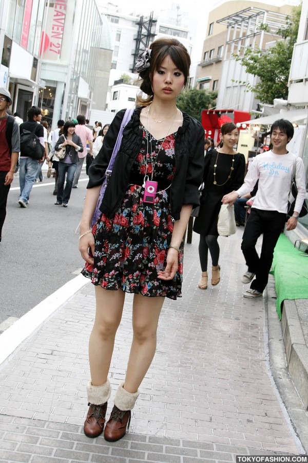 Flower Dress & Love Necklace in Harajuku