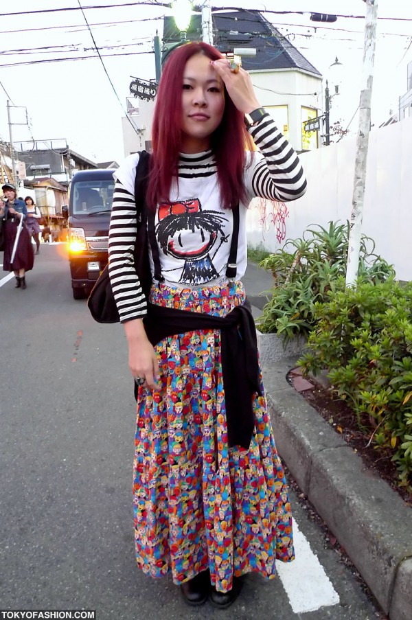 Colorful Long Skirt & Red Hair in Harajuku