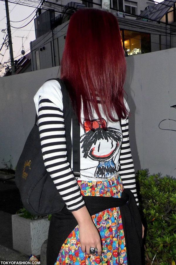 Colorful Long Skirt on a red haired Japanese girl