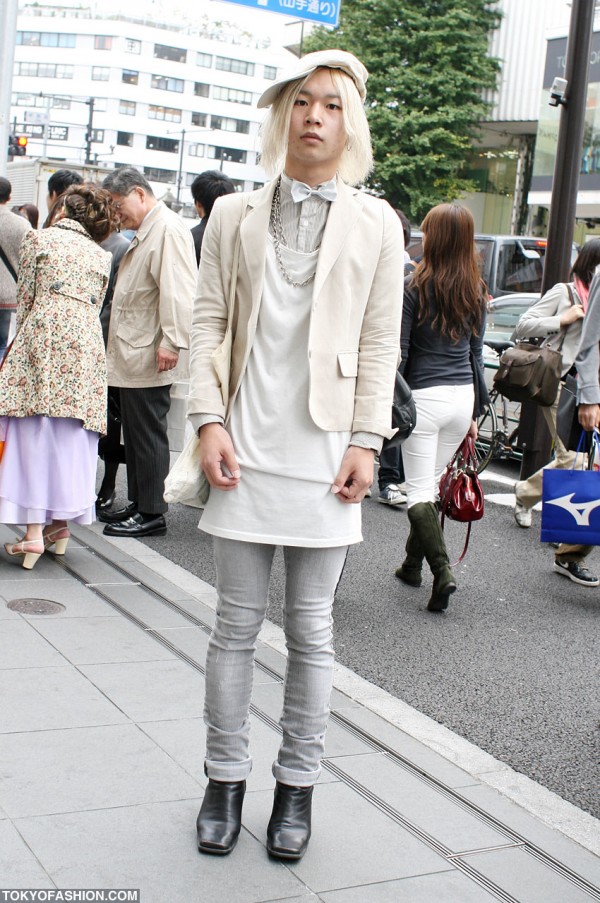 Bow Tie, White Hat & White Hair in Harajuku