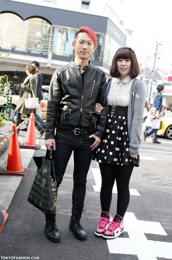 Leather Motorcycle Jacket & Polka Dot Skirt in Harajuku