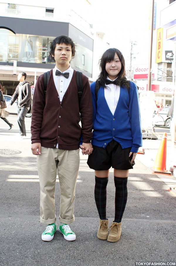 Cute Japanese Pair Look Couple in Harajuku