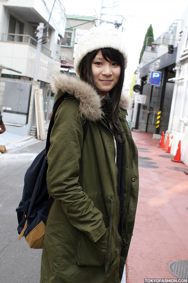 Girl in White Beanie in Harajuku