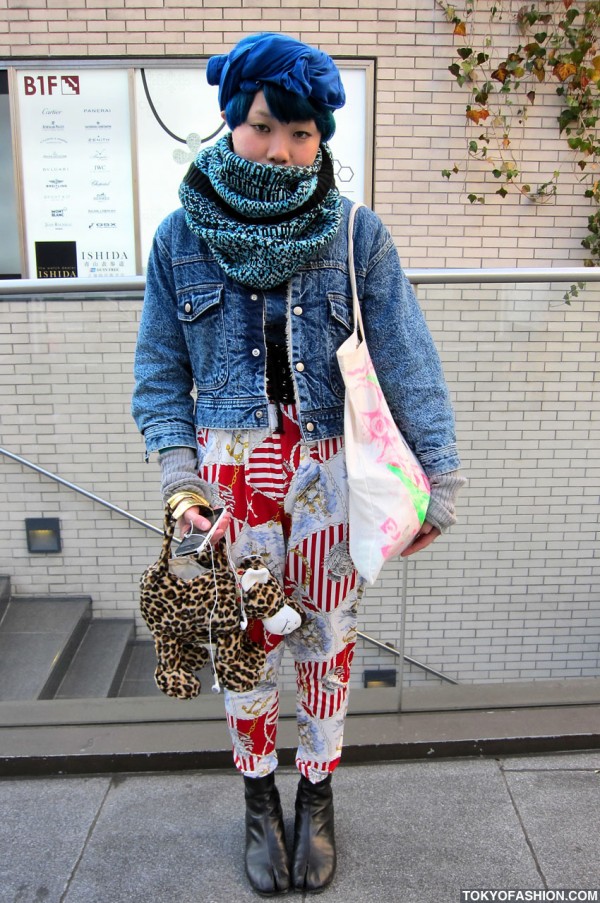 Japanese Girl w/ Blue Hair & Tabi Boots in Harajuku