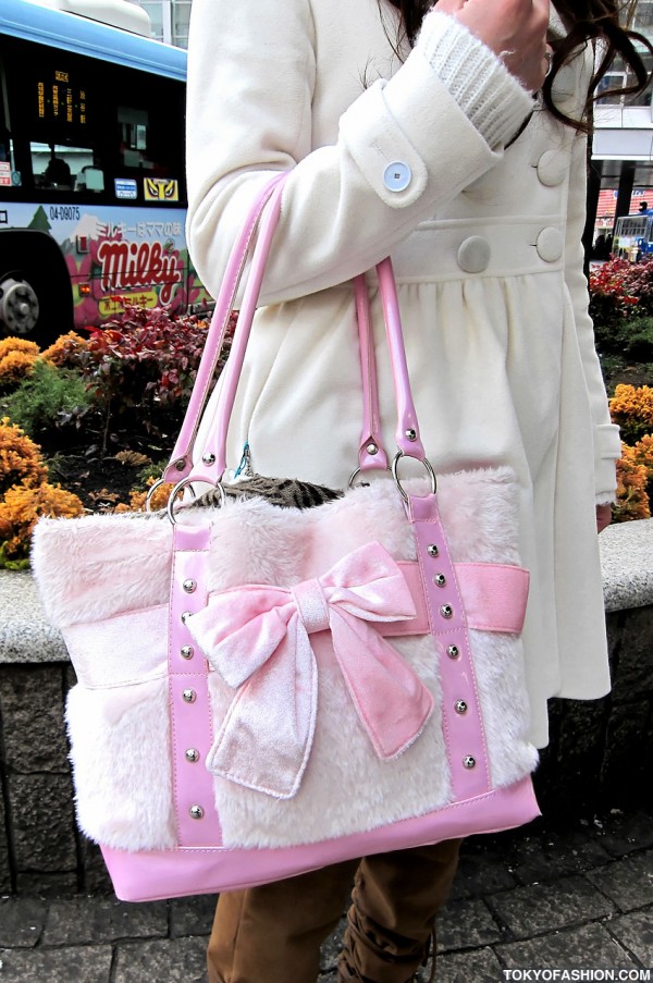 Pink and White Purse With Bow
