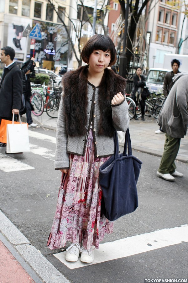 Japanese Bob Hairstyle & Ankle Length Skirt