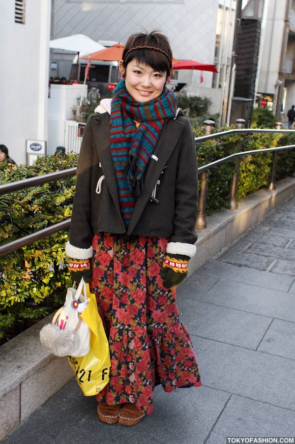 Japanese Girl in Wool Duffle Coat & Mittens