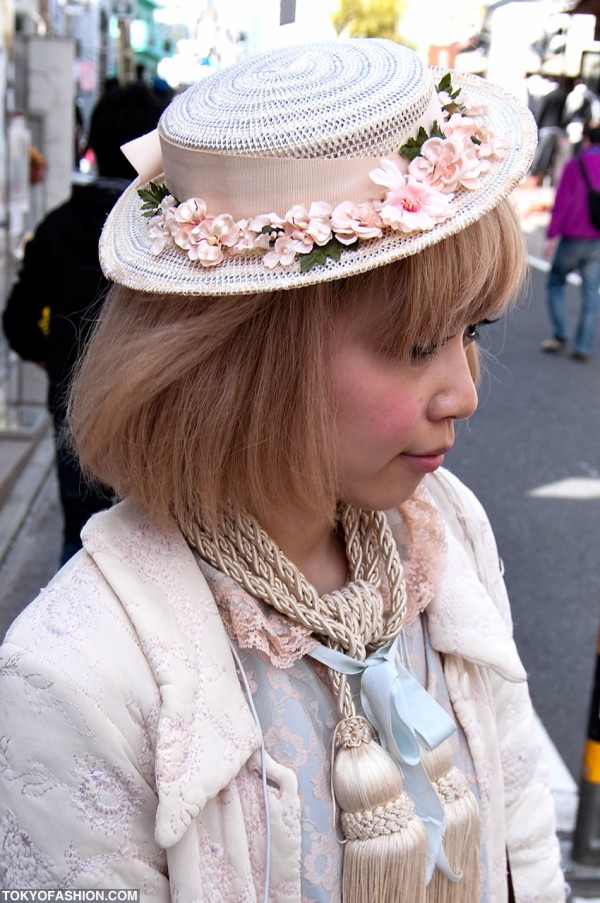 Japanese Girl in Hat With Flowers