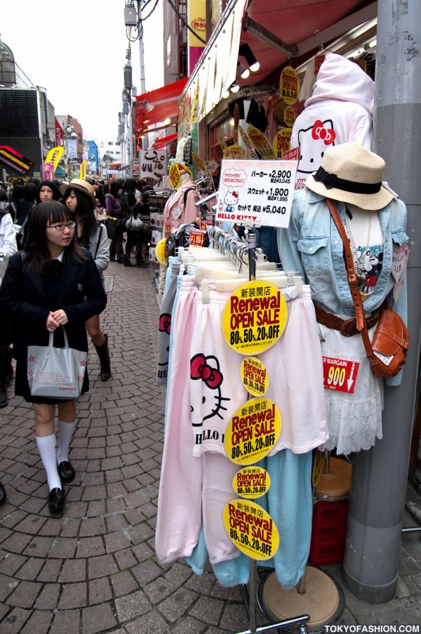 Harajuku Shop Selling Hats and Hello Kitty