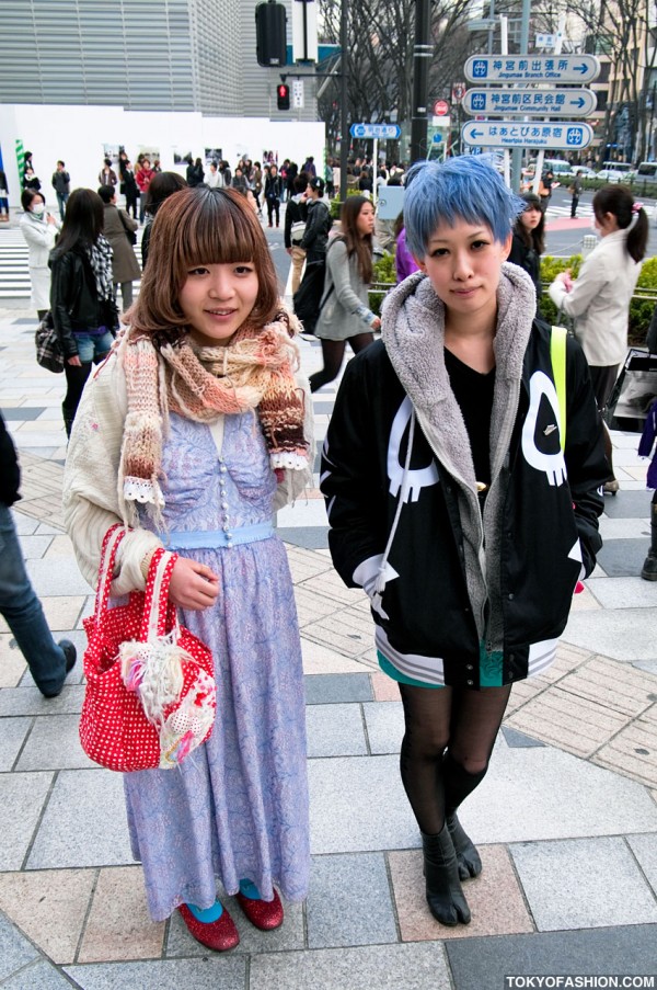 Blue-Haired Japanese Girl in Nike x Cassette Playa Jacket & Martin Margiela Tabi Boots in Harajuku