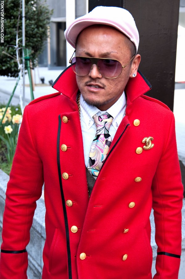 Red Blazer & Chanel Pin in Harajuku