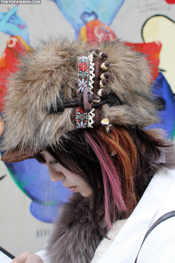 Furry Hat & Colored Hair in Harajuku