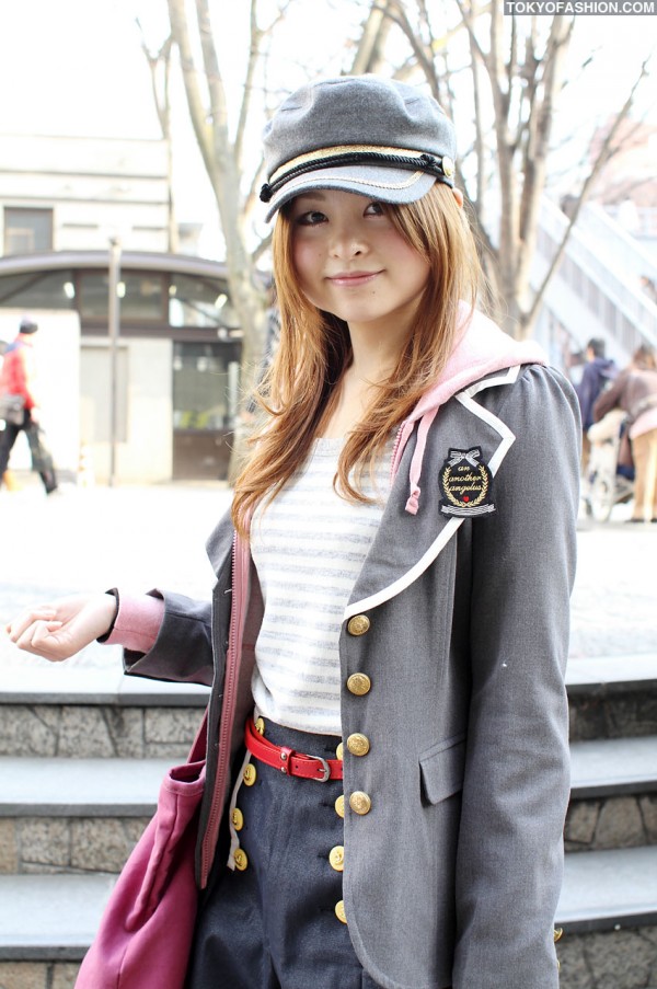 Japanese Girl in Nautical Hat & Striped Top