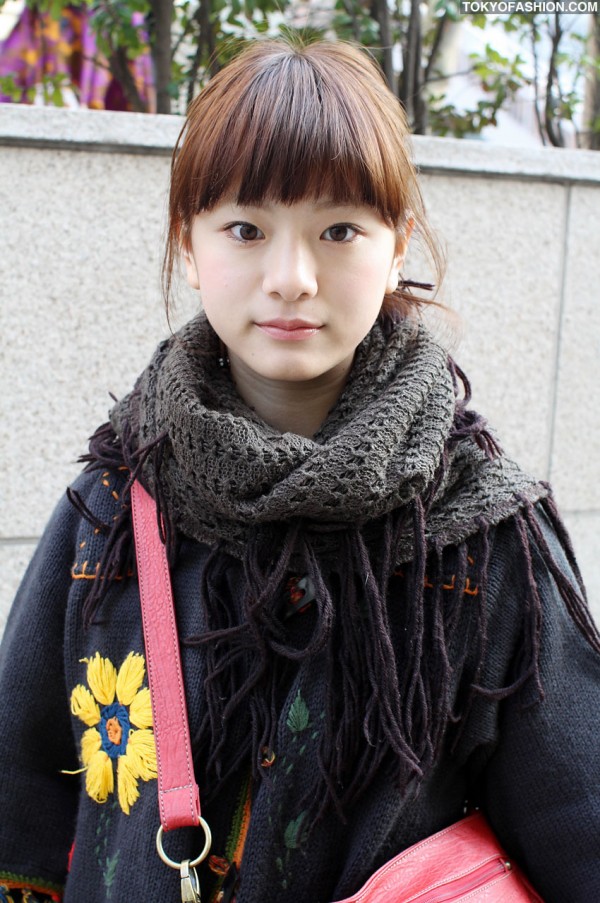 Japanese Girl in Fringe Scarf