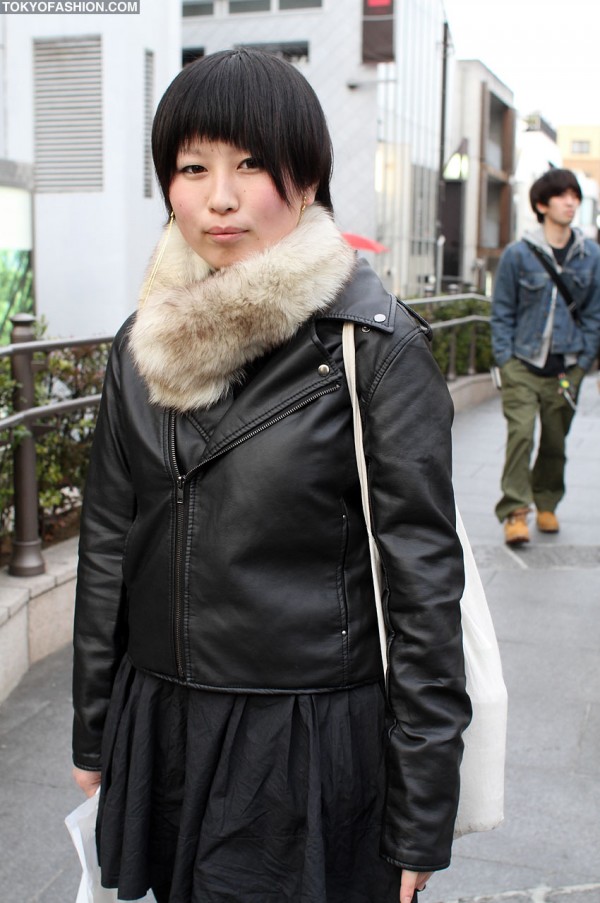 Japanese Girl in Leather Biker Jacket