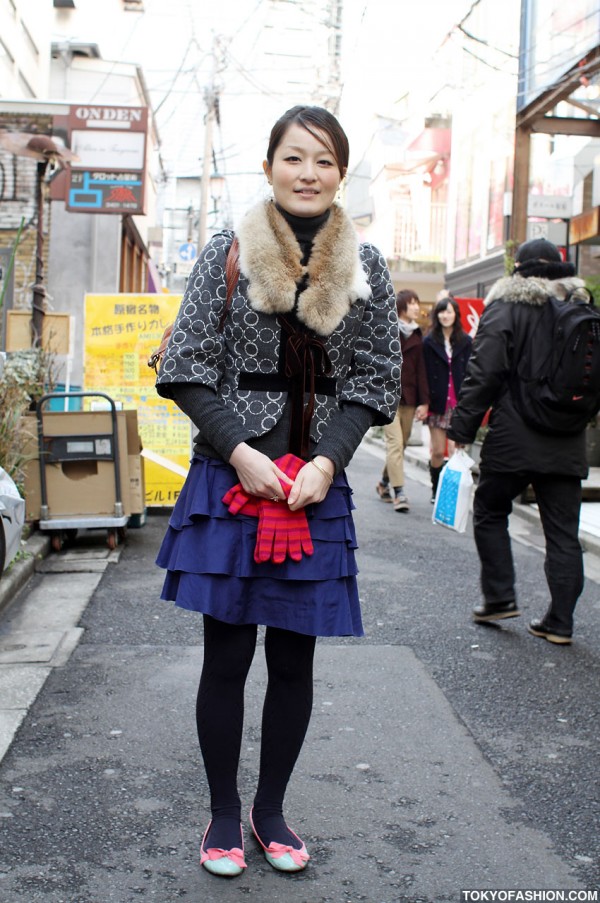 Girl in Tiered Skirt & Ballet Flats in Harajuku