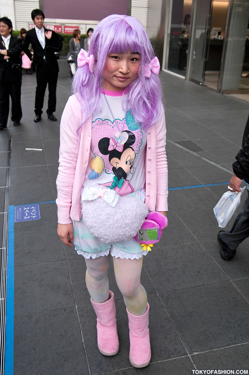 Japanese Girl In Pink Purple And Pastels In Harajuku