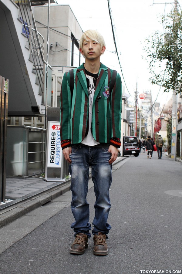 Blonde Japanese Guy in Green Striped Blazer