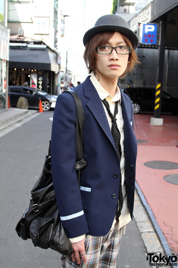 Japanese guy with hat and schoolboy blazer