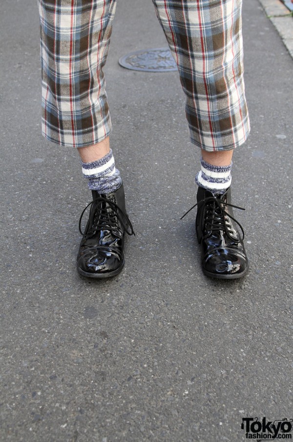 Japanese guy with plaid pants and Hare shoes