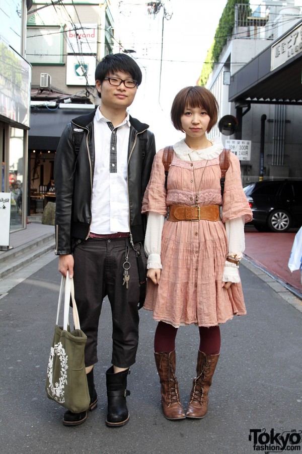 Pink Vintage Dress and Hanging Suspenders in Harajuku