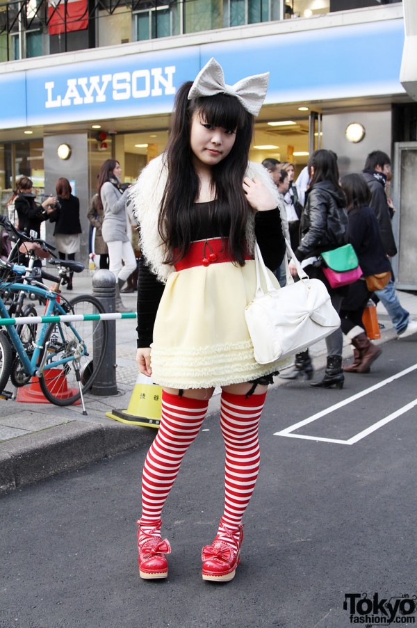 Big Hair Bow, Red & White Stockings with Garters