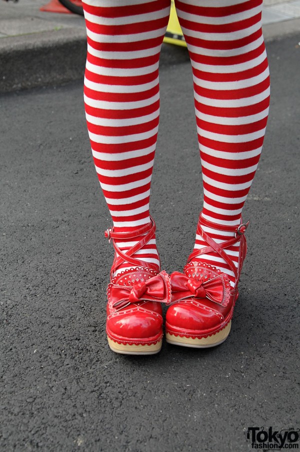 Red & White Stockings, Red Shoes with Bows