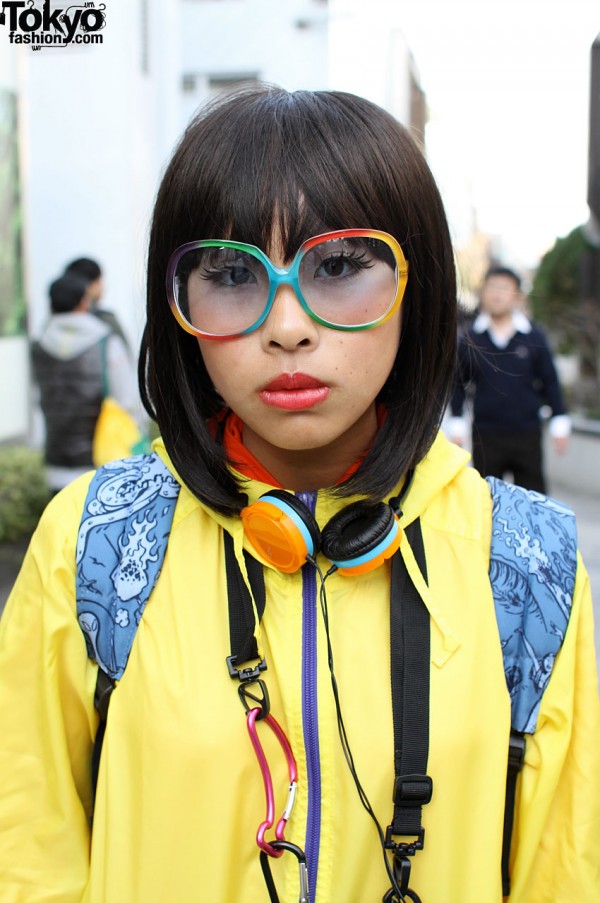 Rainbow glasses and headphones