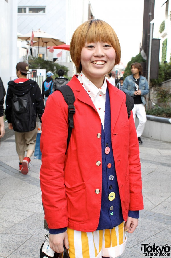 Red blazer and cute buttoned vest