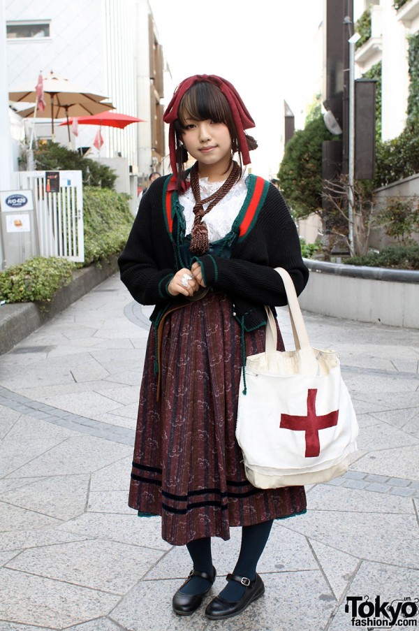 Japanese Girl with Grimoire Skirt & Vintage Sweater