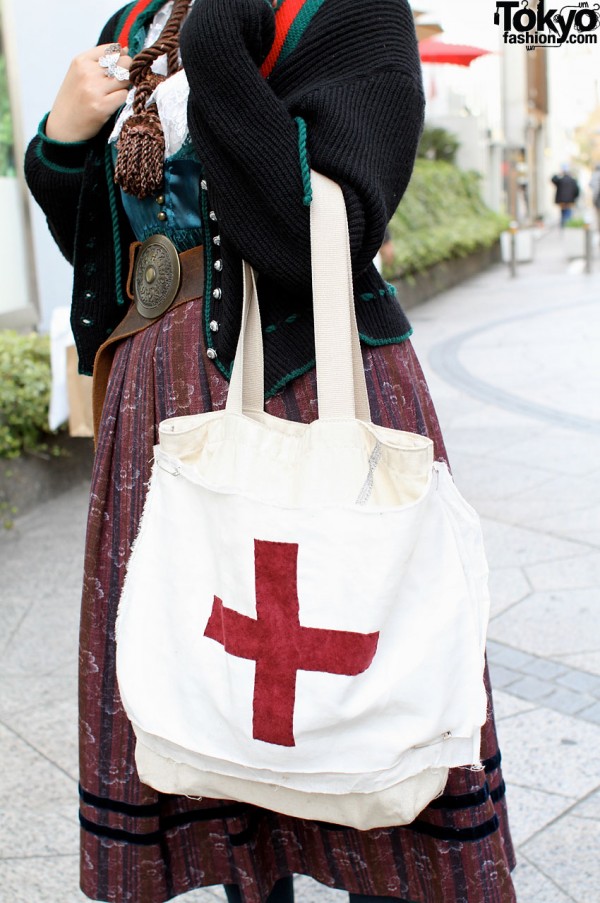 Handmade Bag with Red Cross Decoration