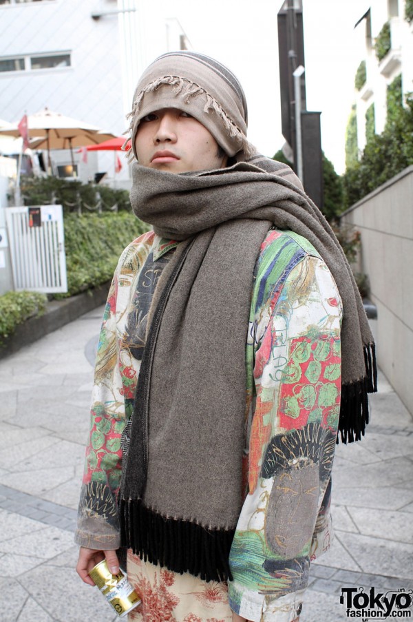 Neck and head scarves on Japanese guy