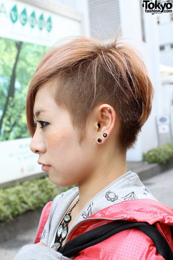 Japanese girl with trendy red haircut