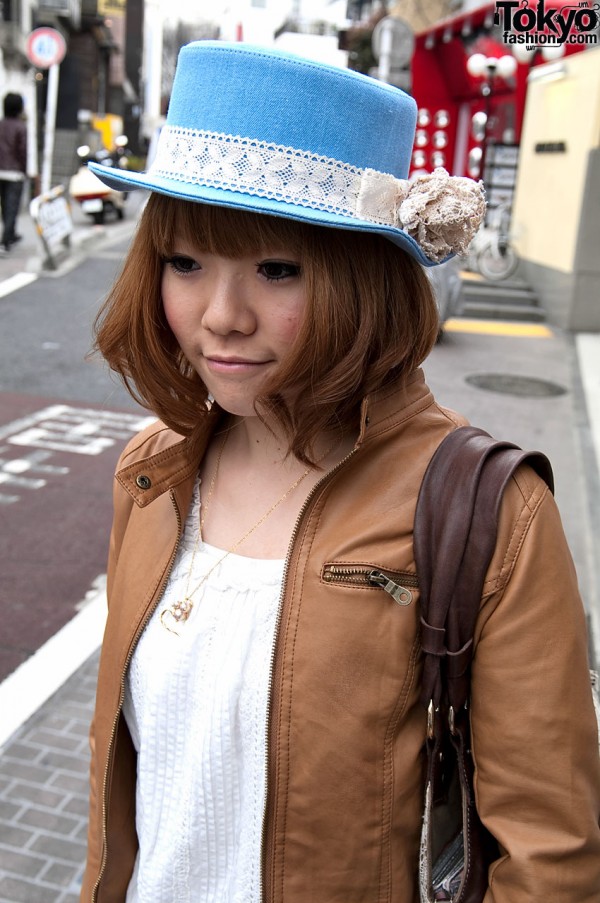 Japanese Girl in Blue Hat in Harajuku