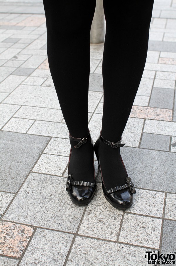 Black tights and Anna Sui patent leather shoes