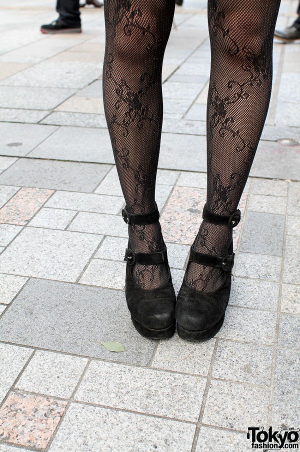 Black lace stockings and vintage shoes in Harajuku