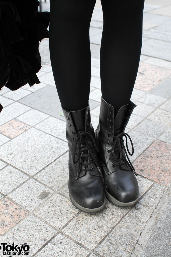 Black tights and Dr. Martens boots in Harajuku