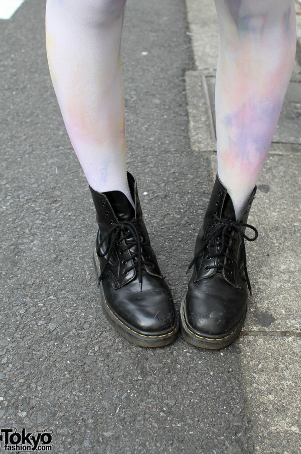 Lavendar stocking and Dr. Martens boots