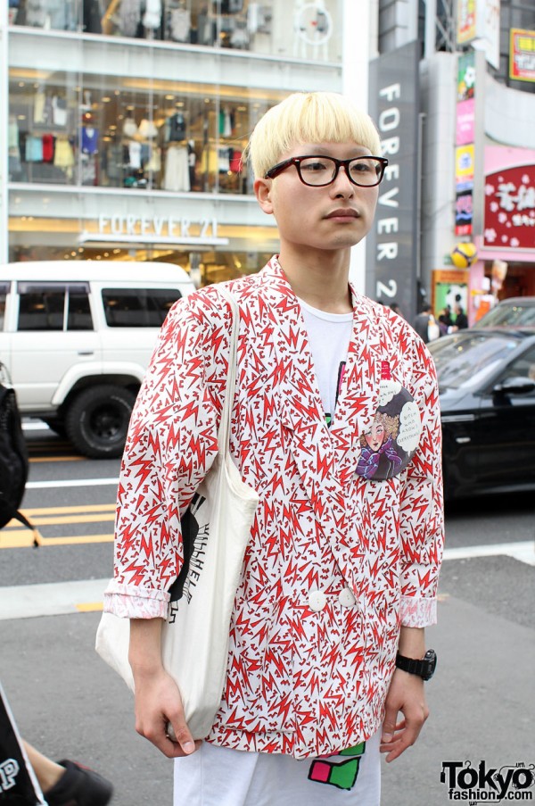 Japanese guy with blonde hair, glasses & vintage shirt