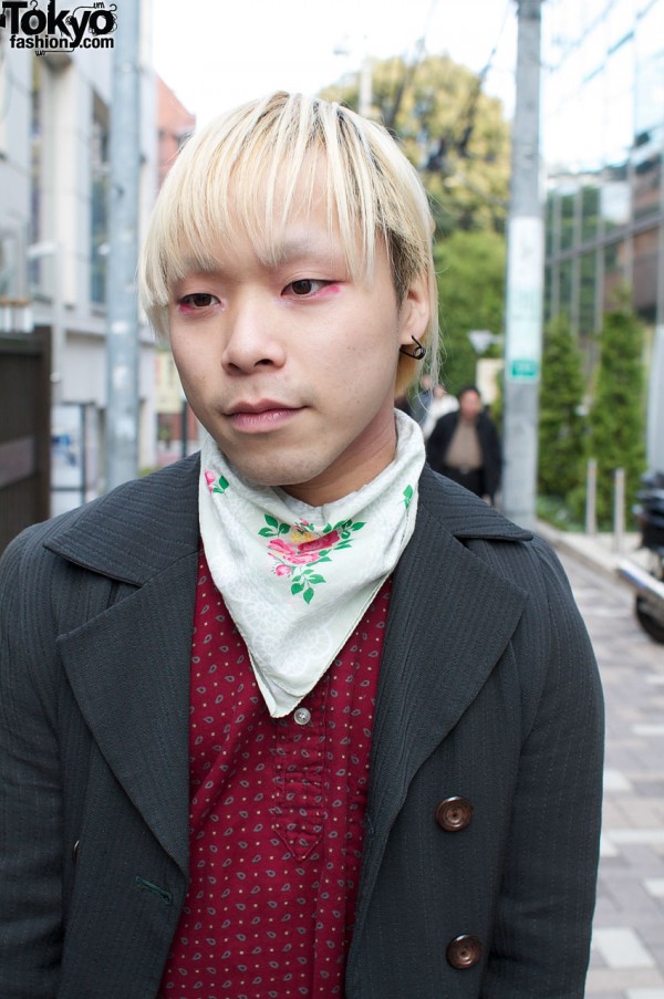 Blonde Japanese guy with flower scarf