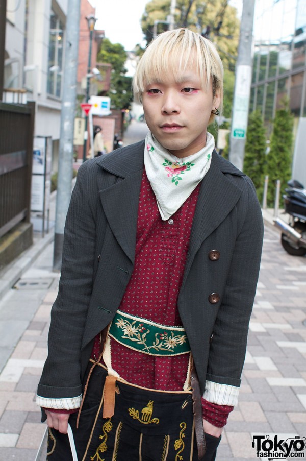 Double breasted jacket and embroidered lederhosen